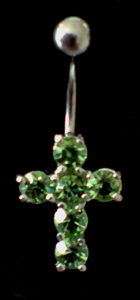 PIERCING NOMBRIL CROIX VERT